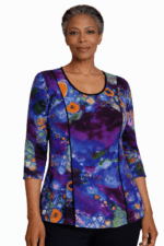 Abalone print tailored blouse by Italian designer in a slimming European fabric that is made to order by Klaveli in Los Angeles - Image 2