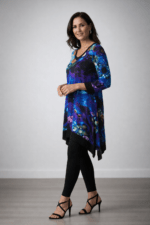 Abalone print tailored blouse by Italian designer - slimming European fabric made to order by Klaveli in Los Angeles