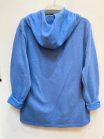 Handprinted fleece hoodie limited edition campsite print | blue heather,black print. This is a warm winter fleece but soft and light. - Image 2