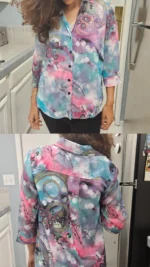 Georgette blouse exclusive handkerchief hem | flowy feminine fit XS to 1X two prints made in USA by Klaveli - Image 3