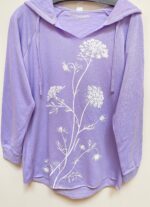 Queen Anne’s lace hoodie handprinted lavender fleece | notch neck lightweight sweatshirt soft cozy gift for her by Marushka