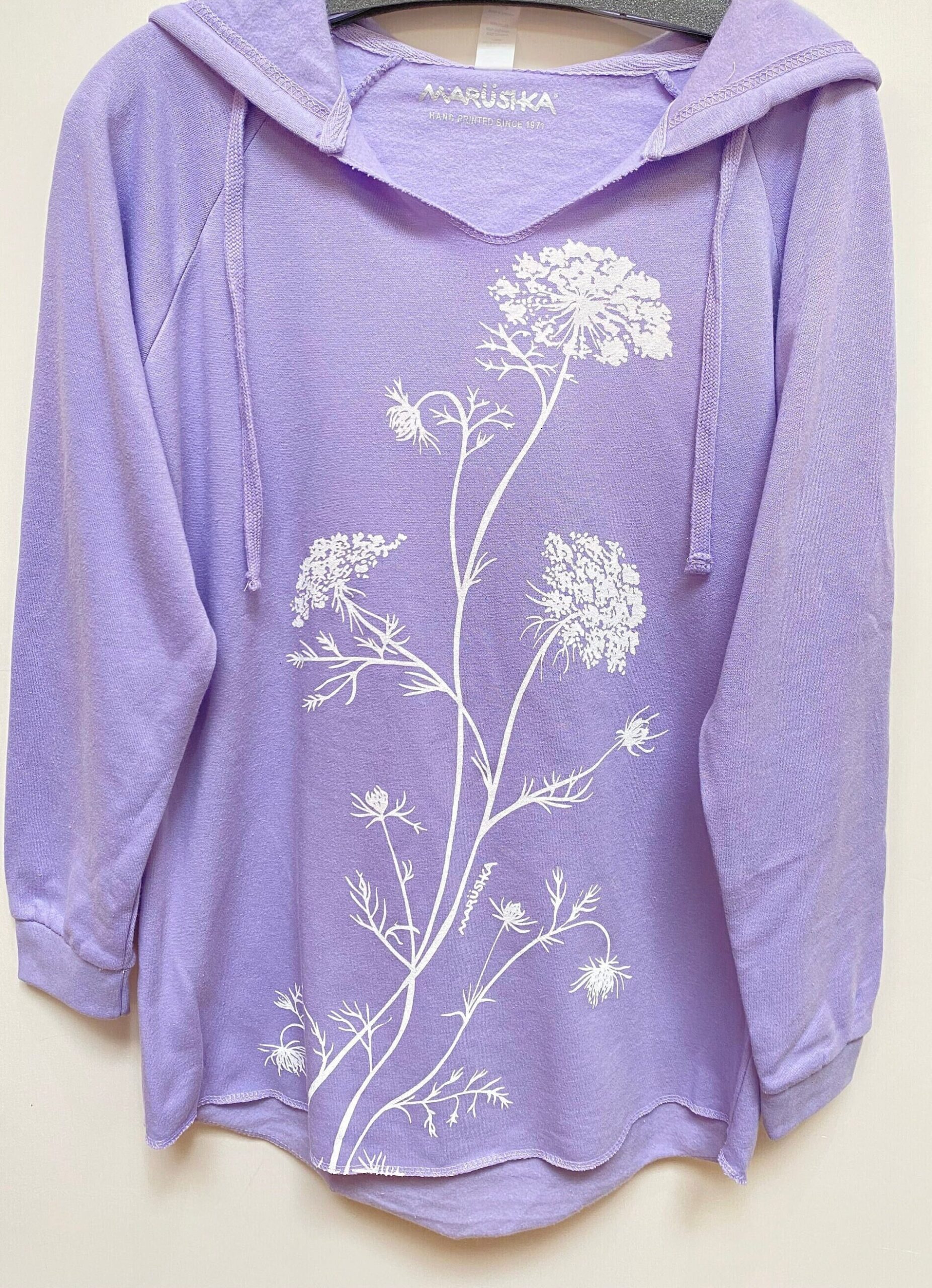 il_fullxfull.5629358498_a0qh.jpg Queen Anne’s lace hoodie handprinted lavender fleece | notch neck lightweight sweatshirt soft cozy gift for her by Marushka - Image 1