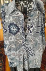 Classic ladies blouse half button paisley fleur design | steel blue artisan fashion by Klaveli