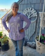 Queen Anne’s lace hoodie handprinted lavender fleece | notch neck lightweight sweatshirt soft cozy gift for her by Marushka - Image 4