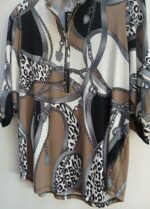 Mandarin collar in a mocha print. Earth tone classic. Outstanding for the holidays and all year. - Image 5