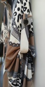 Mandarin collar in a mocha print. Earth tone classic. Outstanding for the holidays and all year. - Image 4