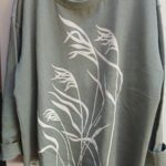 Drop shoulder Crewneck Sweatshirt with Beachy hand screen on sage.