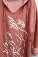Rosy Brick Hoodie by Marushka – Beach Grass Print, Notch Neck Fleece, Lightweight Pullover. - Image 2