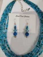 Handmade necklace with five strands of turquoise crystals by California artist Carol Kent.