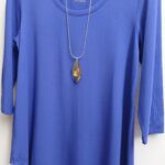 Elegant jazz tunic violet | bamboo stretch 3/4 sleeve top flattering plus size layer XS–3X by Blue Sky