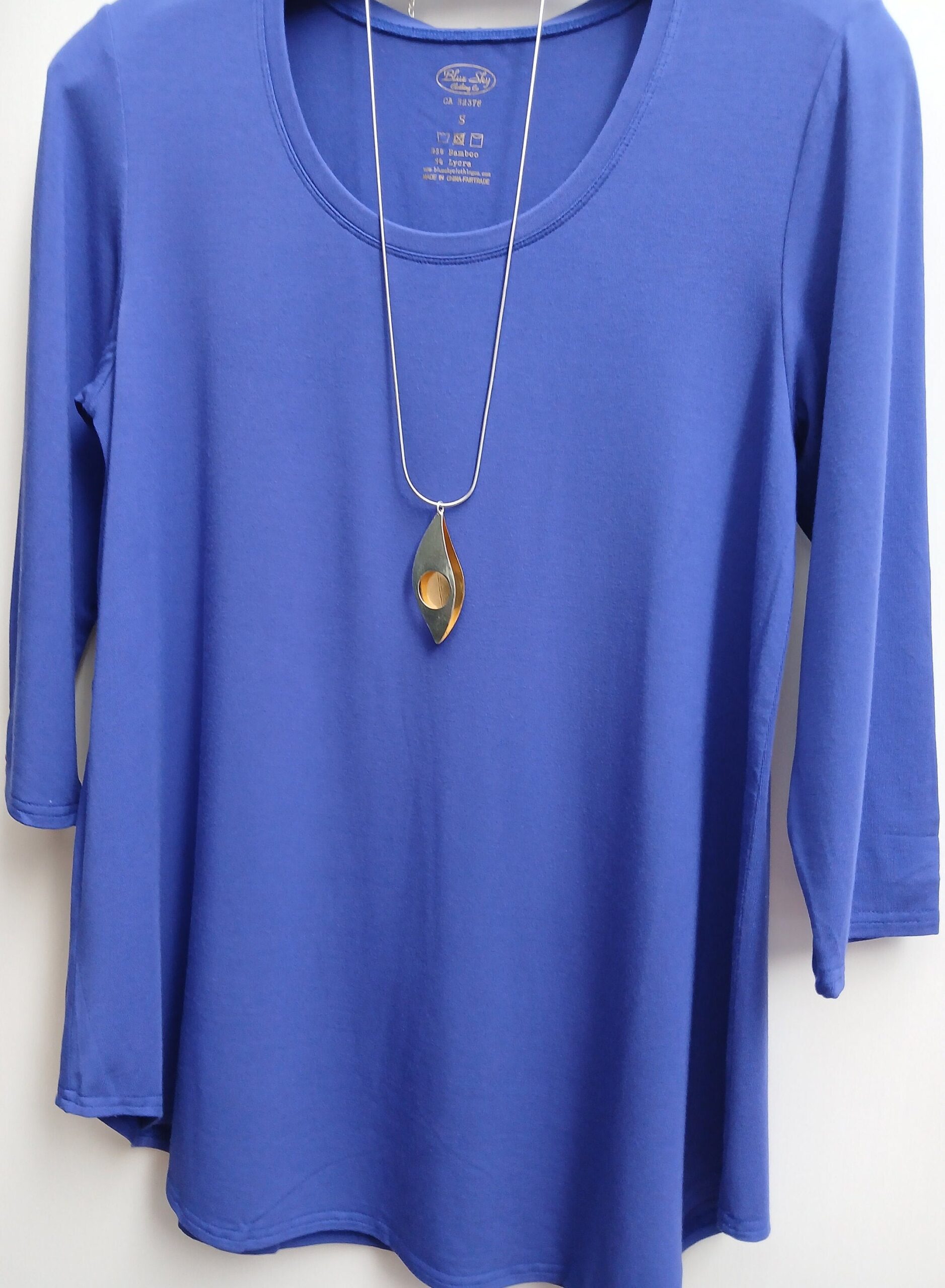 il_fullxfull.6286316875_4phh.jpg Elegant jazz tunic violet | bamboo stretch 3/4 sleeve top flattering plus size layer XS–3X by Blue Sky - Image 1