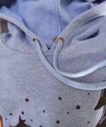 Handprinted fleece hoodie limited edition campsite print | blue heather,black print. This is a warm winter fleece but soft and light. - Image 4
