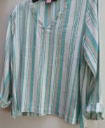 V Neck Linen Top – Striped Beige or Turquoise | Lightweight Rayon Linen Blouse - Image 4