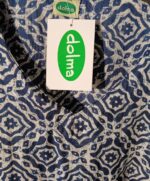 Cotton V neck dress handprint in navy on white. Very slightly fitted by Dolma. - Image 2