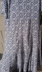 Cotton V neck dress handprint in navy on white. Very slightly fitted by Dolma. - Image 4
