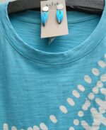 Turquoise cotton slub jersey t shirt | white starfish handprint relaxed loose fit by Marushka - Image 3