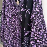 The Maria! Hand-batik 100% plant-based wrinkle resistant rayon. Purple floral stunning hand created top by Blue Sky.