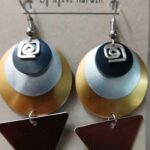 Choice of 2 dangle earrings one neutral, one turquoise, gold, green, and lavender combo in light aluminum by Eclat CA artist.