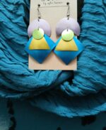 Choice of 2 dangle earrings one neutral, one turquoise, gold, green, and lavender combo in light aluminum by Eclat CA artist. - Image 4