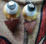 Choice of 2 dangle earrings one neutral, one turquoise, gold, green, and lavender combo in light aluminum by Eclat CA artist. - Image 5