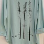 Mint green long sleeve tee nature print | the twiggy hand screened trees shirt cotton blend high low hem by Marushka