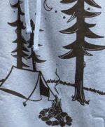 Handprinted fleece hoodie limited edition campsite print | blue heather,black print. This is a warm winter fleece but soft and light. - Image 6