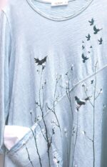 Botanical Bird Print Tunic, Linen Cotton Top, Women's Spring Shirt, Handmade USA, Eco Friendly, Jess & Jane, 3/4 Sleeve - Image 4