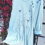 Botanical Bird Print Tunic, Linen Cotton Top, Women's Spring Shirt, Handmade USA, Eco Friendly, Jess & Jane, 3/4 Sleeve