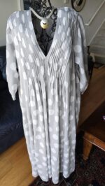 Gray sky cotton gauze dress polka dot lined travel dress with pockets lightweight cruise cover up cool fit 45" length true to size by Dolma - Image 2