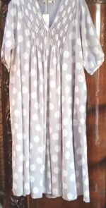 Gray sky cotton gauze dress polka dot lined travel dress with pockets lightweight cruise cover up cool fit 45" length true to size by Dolma - Image 7