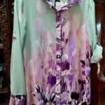 Chiffon blouse soft mint and purple, classic modern style imported georgette customer fave