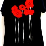 Black poppy t- shirt | women’s graphic cotton tee natural dye | Marushka, crew neck. Orange graphic handscreen. Relaxed fit.