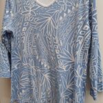 Artisan V-Neck Cotton Tee | Blue White Hand Screened | Sustainable 3/4 Sleeve Top by Jess & Jane | Soft Stretch Everyday