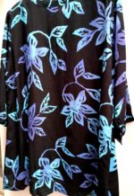 Fairytale Tunic in hand batik black-blue rich floral print on plant based rayon. V-neck and 2 pockets. Nature lovers' treat. - Image 3