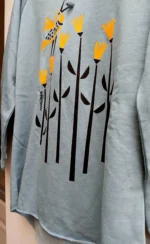 Meadow lark misty blue notch hoodie | hand printed fleece pullover USA made vintage style - Image 2