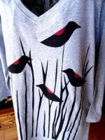 Petite gray v neck tee shirt red winged blackbird | 3/4 sleeve nature tee hand screened - Image 7