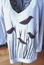 Petite gray v neck tee shirt red winged blackbird | 3/4 sleeve nature tee hand screened - Image 8