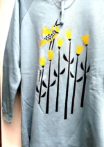 Meadow lark misty blue notch hoodie | hand printed fleece pullover USA made vintage style - Image 3