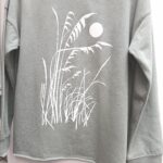 Beachy sage fleece pullover | USA made long sleeve crew soft white print raw edge hem natural dyed artist design by Marushka