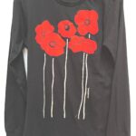 Artisan Poppies Long Sleeve Tee | Hand Printed Sustainable Cotton | Eco-Friendly Vintage Art by Marushka | Gift Ready