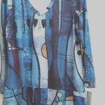 Sapphire Geometric Tunic: French Knit V-Neck Fall Top