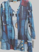 Sapphire Geometric Tunic: French Knit V-Neck Fall Top