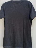 Ladies v-neck black poppy short sleeve t-shirt with orange flower silkscreen by Marushka USA made fitted style. - Image 6