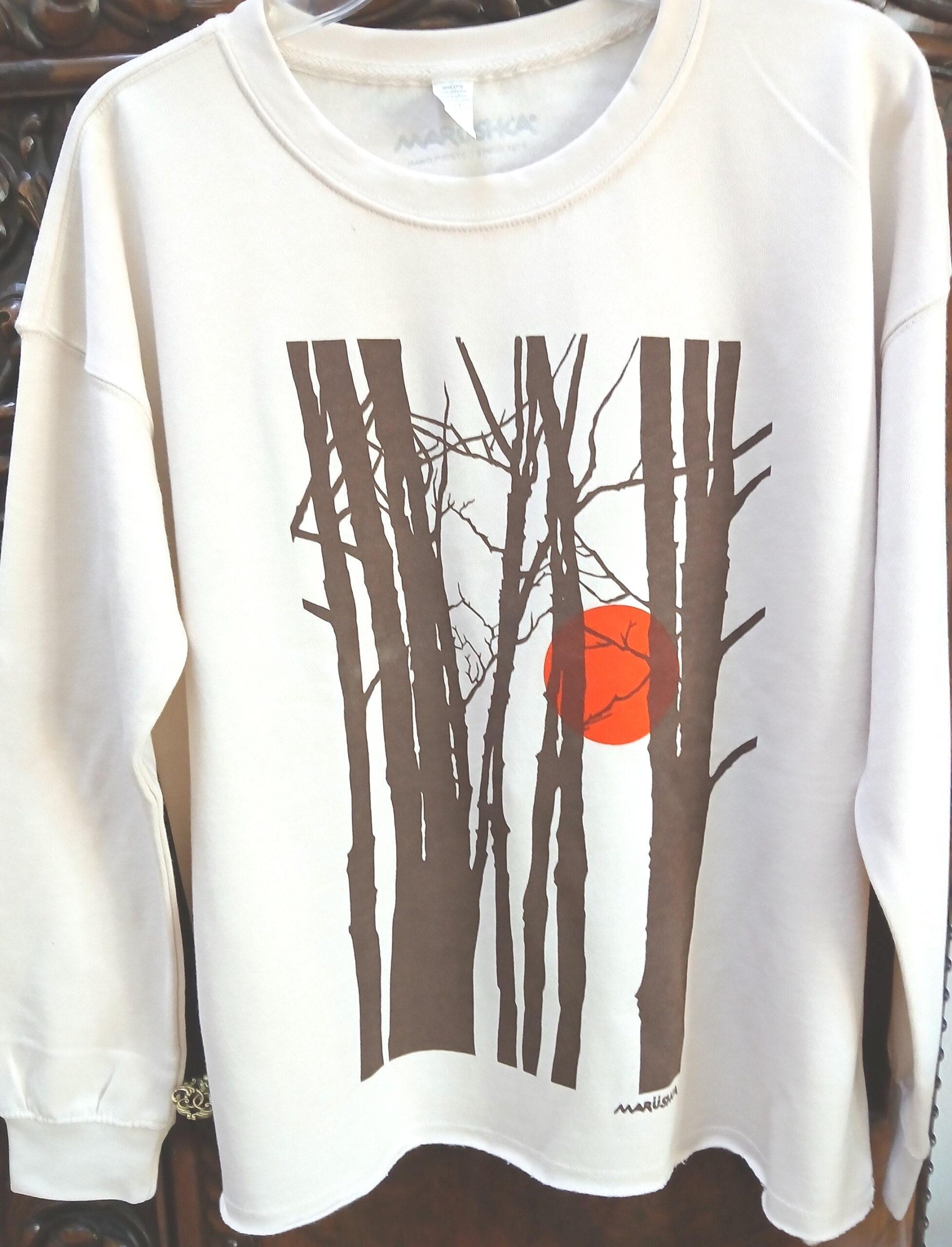 il_fullxfull.7374476438_h3qd.jpg Artisan Hand Screen Printed Pullover | Autumn Tree Design | Sustainable Organic Cotton | - Image 1