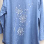 Hand Printed Dandelion T-Shirt Women | Periwinkle Blue Graphic Tee | Eco-Friendly Organic Cotton | Gift for Her.