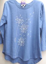 Hand Printed Dandelion T-Shirt Women | Periwinkle Blue Graphic Tee | Eco-Friendly Organic Cotton | Gift for Her.
