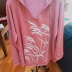 Rosy Brick Hoodie by Marushka – Beach Grass Print, Notch Neck Fleece, Lightweight Pullover.