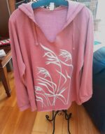 Rosy Brick Hoodie by Marushka – Beach Grass Print, Notch Neck Fleece, Lightweight Pullover.