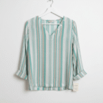 Abalone print tailored blouse Italian designer slimming European fabric made to order by Klaveli Los Angeles