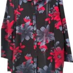 Scaled product image of Klaveli georgette blouse with red and gray floral pattern made in USA by Italian designer
